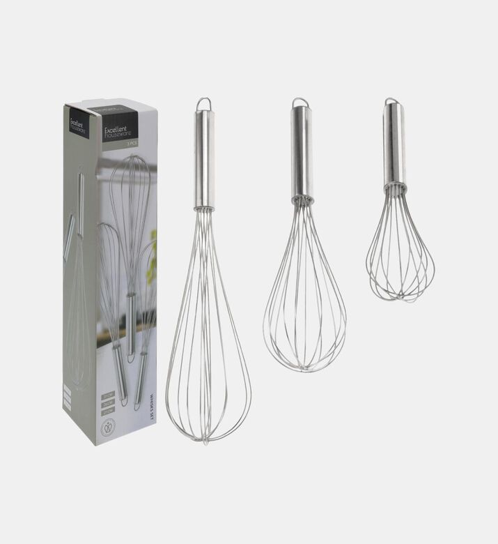 Excellent Houseware Stainless Steel 3-piece Whisks Set, Packshot View