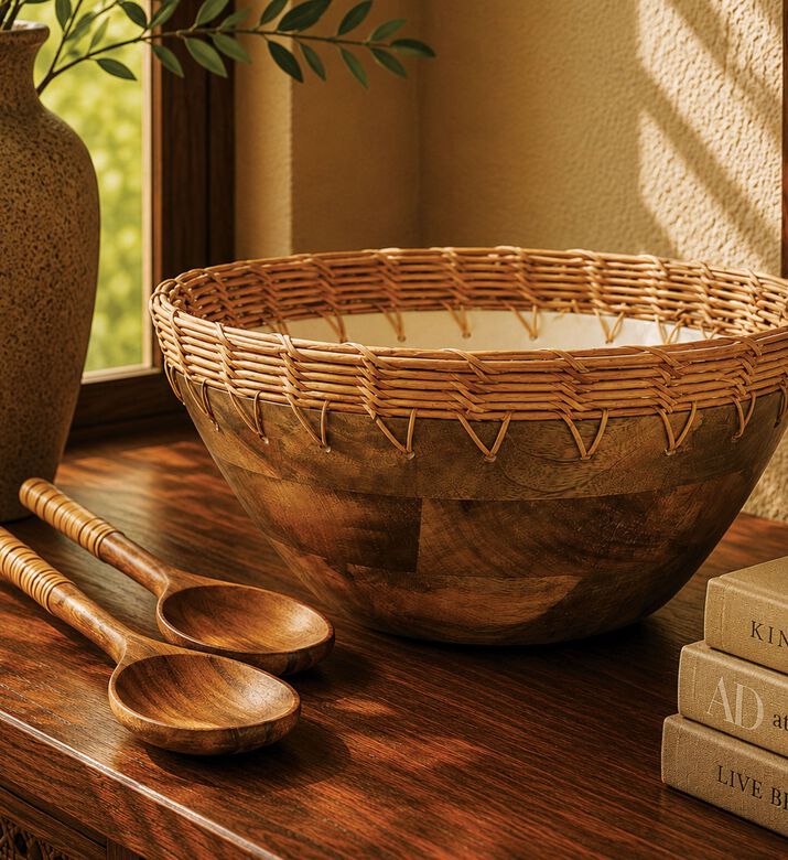 Home Deco and More Cane-woven 2-piece Border Bowl Set, Packshot View