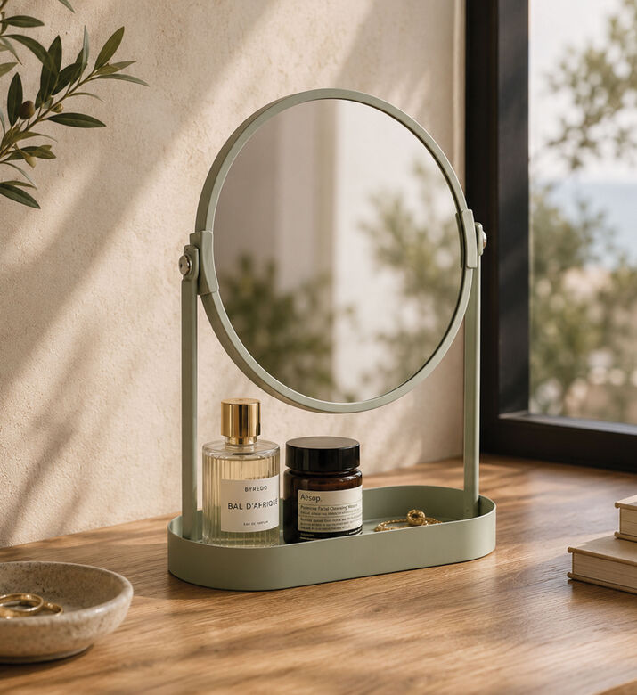 Home Deco and More Make Up Mirror With Organizer, Green, Packshot View