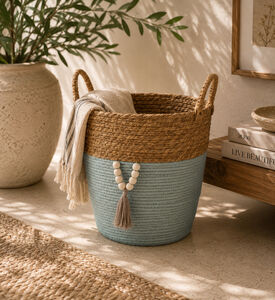 Home and Styling Straw Storage Baskets, Grey, 28-cm, Packshot View