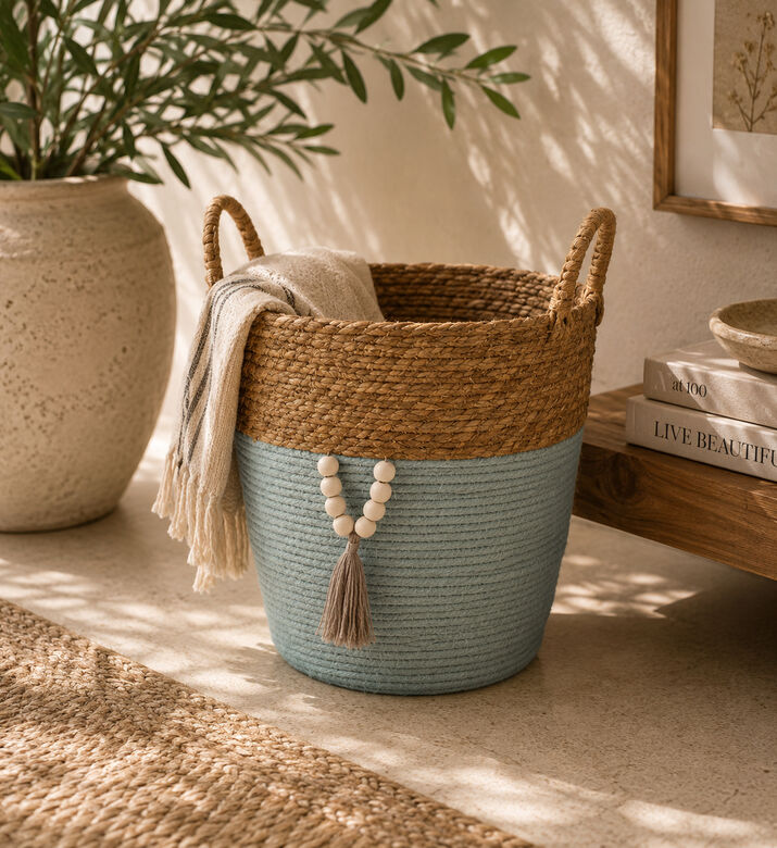 Home and Styling Straw Storage Baskets, Grey, 28-cm, Packshot View