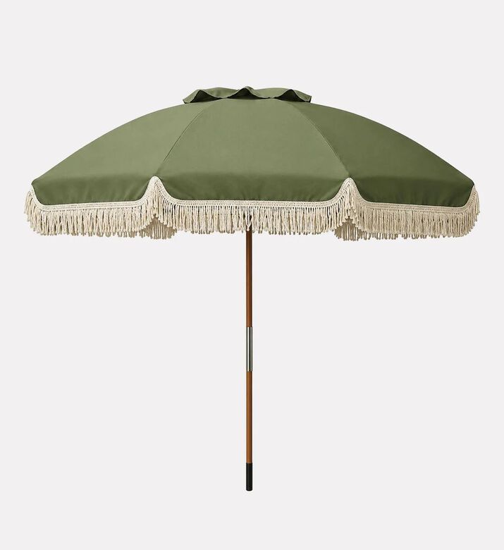 Home Deco and More Wooden Fringe Outdoor Umbrella, Green, 180-cm, Packshot View