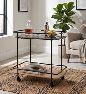 Home Deco and More Shard Wood Body Bar Trolley, Oak, Packshot View