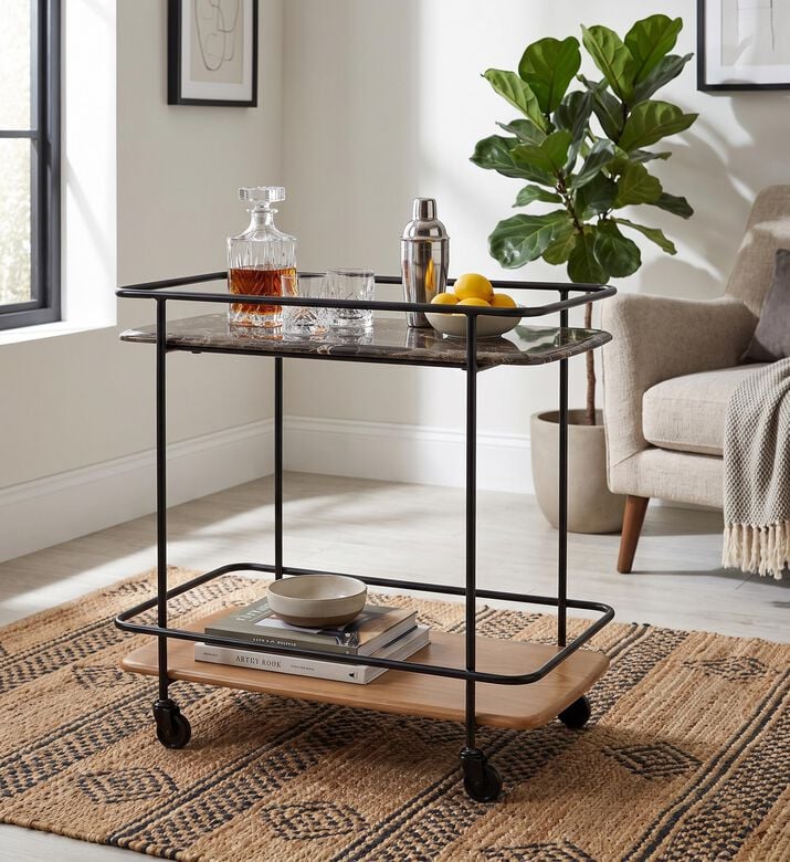 Home Deco and More Shard Wood Body Bar Trolley, Oak, Packshot View