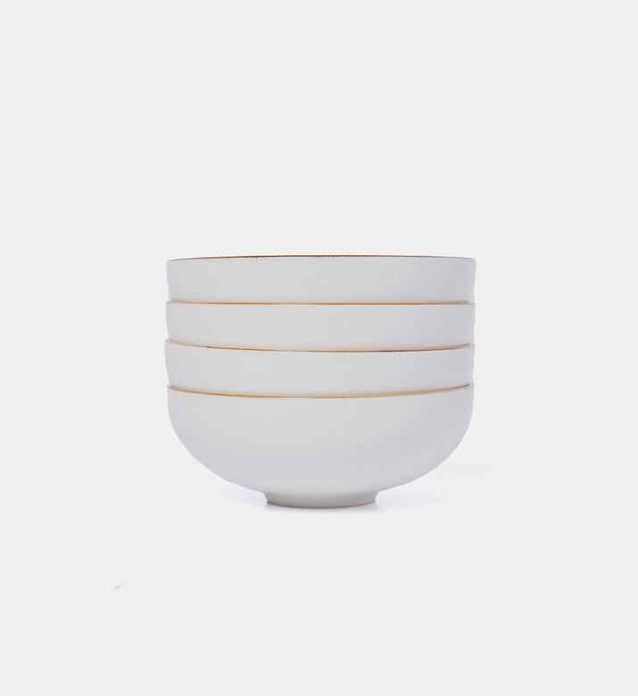 Home Deco and More Leaf Print Round Porcelain Bowl 4-piece Set - 15.8x6 Cm, Packshot View