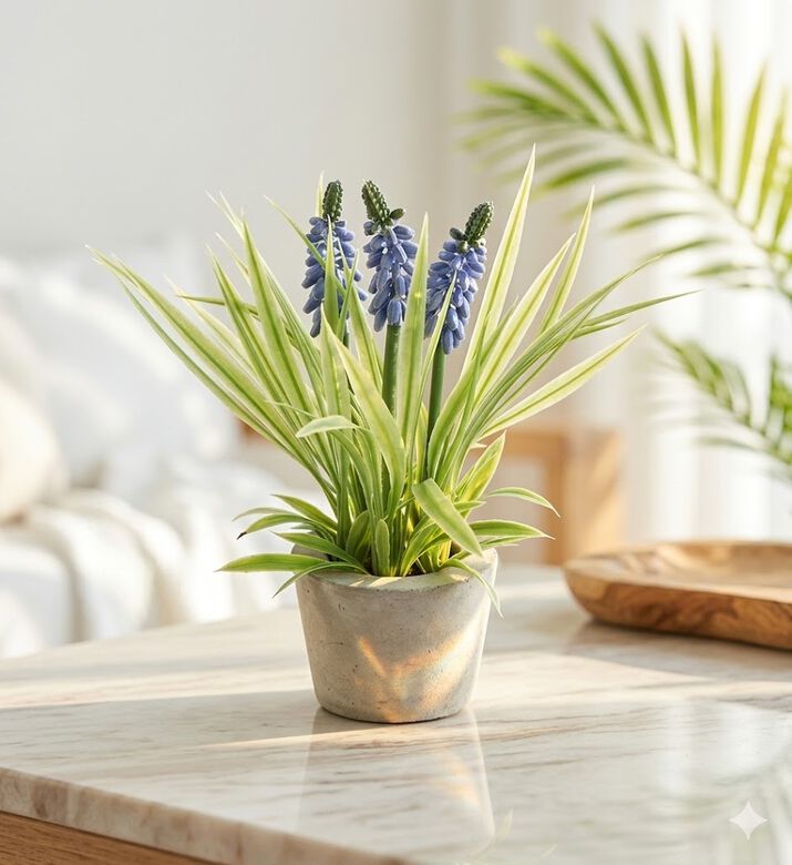 Decostar Muscari Faux Flower Pot, Blue, Packshot View