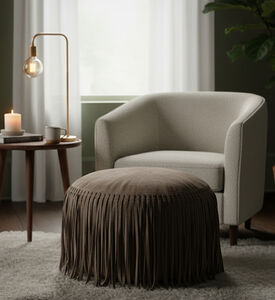 Home Deco and More Willow Suede Leather Round Pouf, Olive, Packshot View