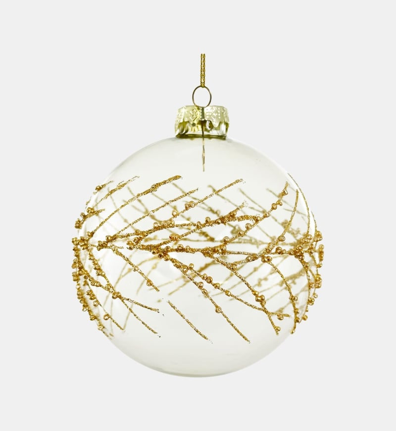 Glass Clear Gold Branch Glitter Ball