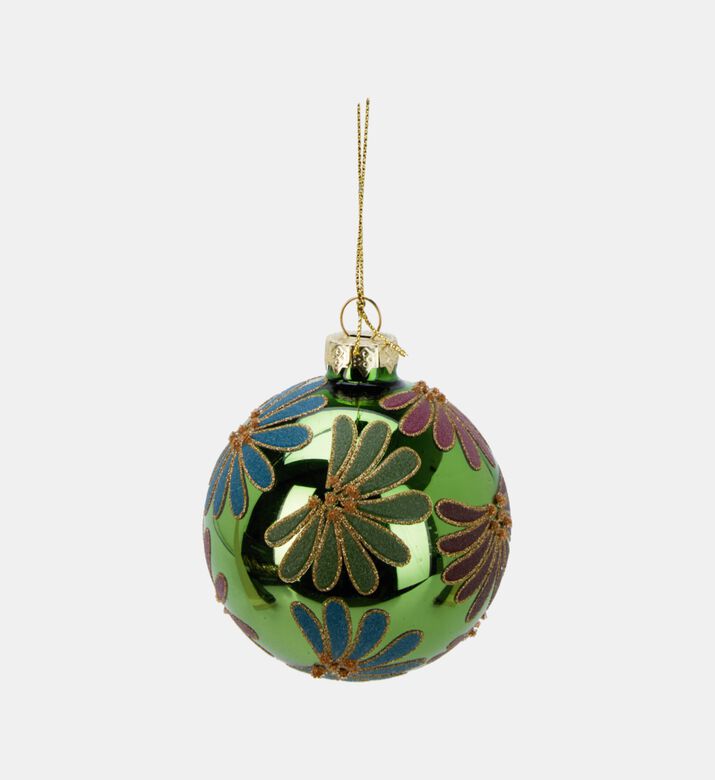Home Deco and More Ball Xmas Glass Flower, Green, Packshot View