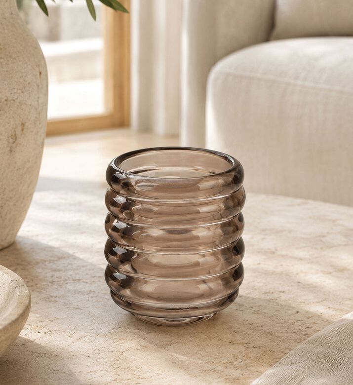 Home Deco and More Glass Round Candle Holder, Brown, Packshot View