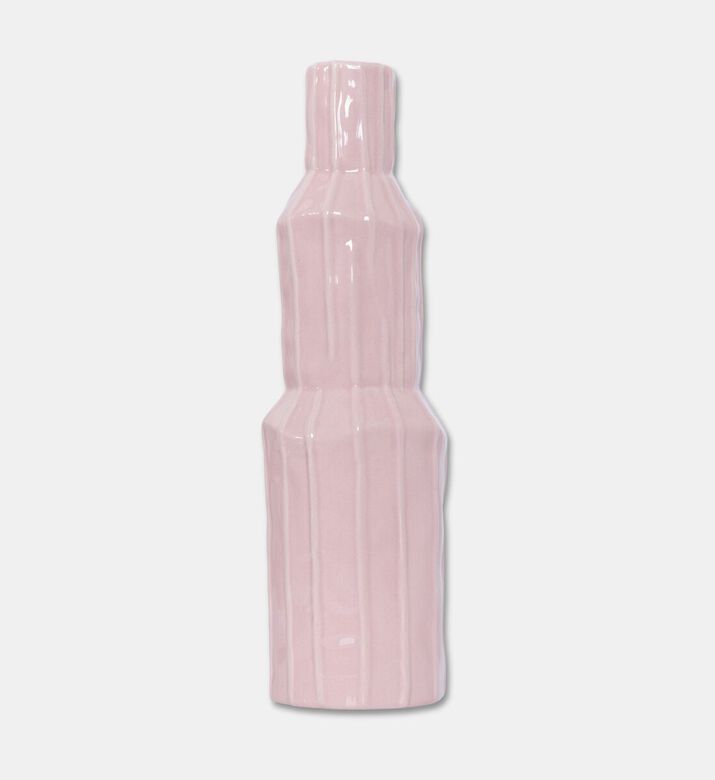 Kersten Ceramic Glazed Ribbed Vase, Pink, 8.2x8.2x28.5-cm, Packshot View