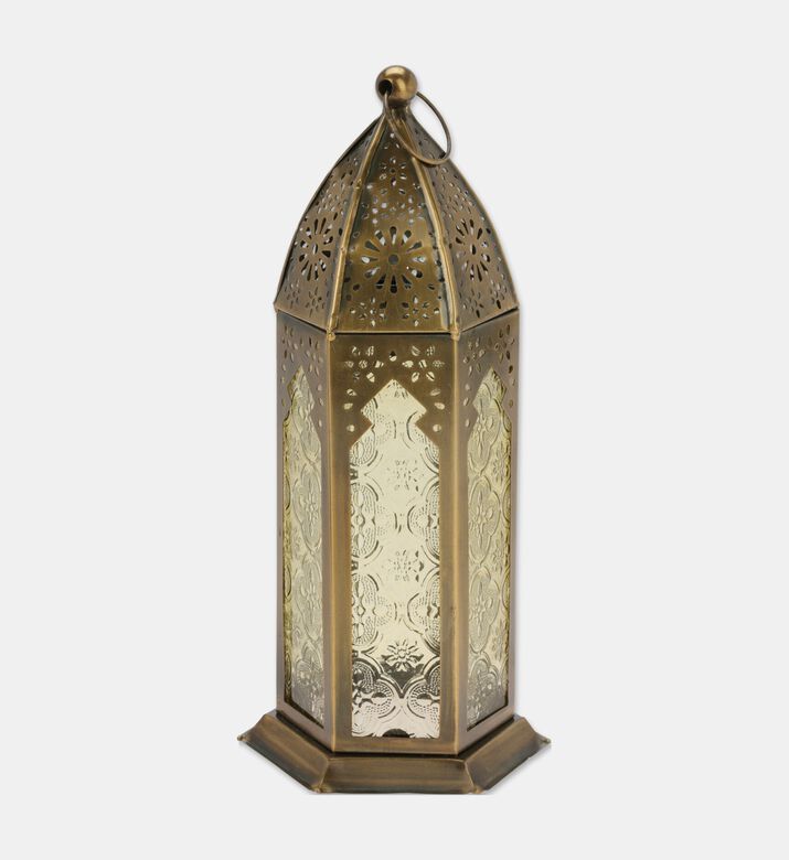 Home Deco and More Glass-panel Cylindrical-shape Lantern, Yellow, Packshot View