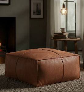 Home Deco and More Elmer Suede Leather Square Pouf, Terracotta, Packshot View