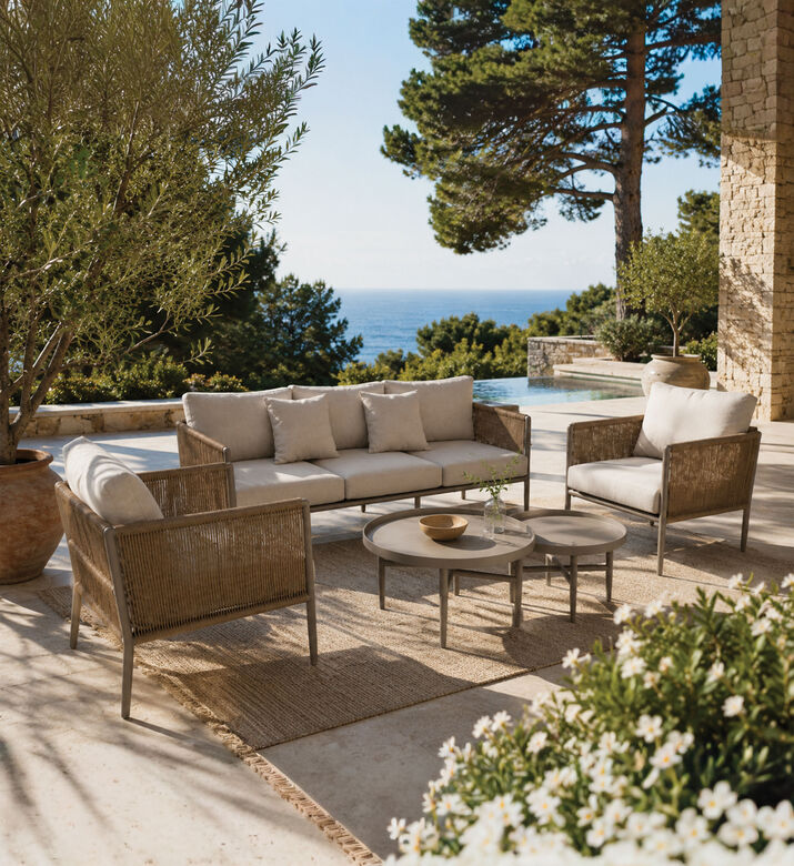 Home Deco and More Woven Wicker Aluminum Outdoor Lounge Set, Packshot View