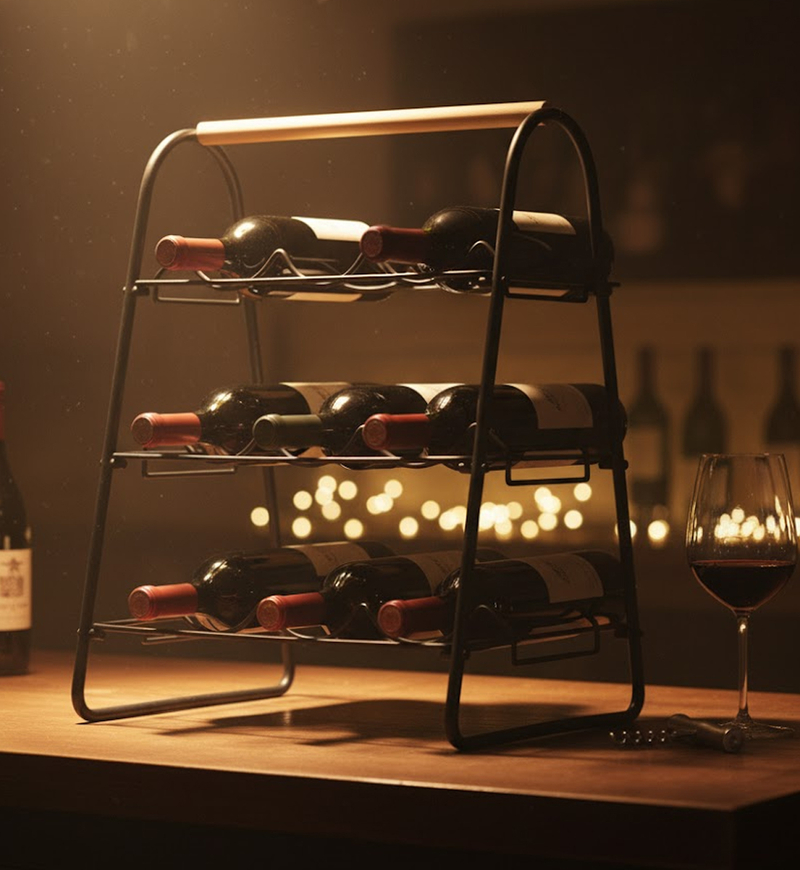 Metal Wood Wine Rack 9-bottles