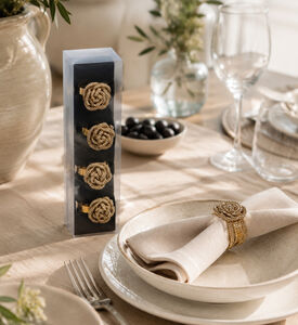 Home Deco and More Gold-finish 4-piece Napkin Ring Set, Packshot View