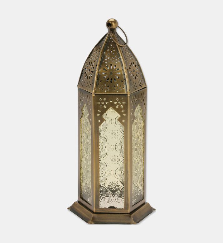 Home Deco and More Glass-panel Cylindrical-shape Lantern, Yellow, Packshot View