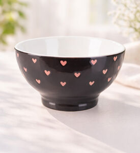 Home Deco and More Stoneware Hearts Design Bowl, Black, Packshot View