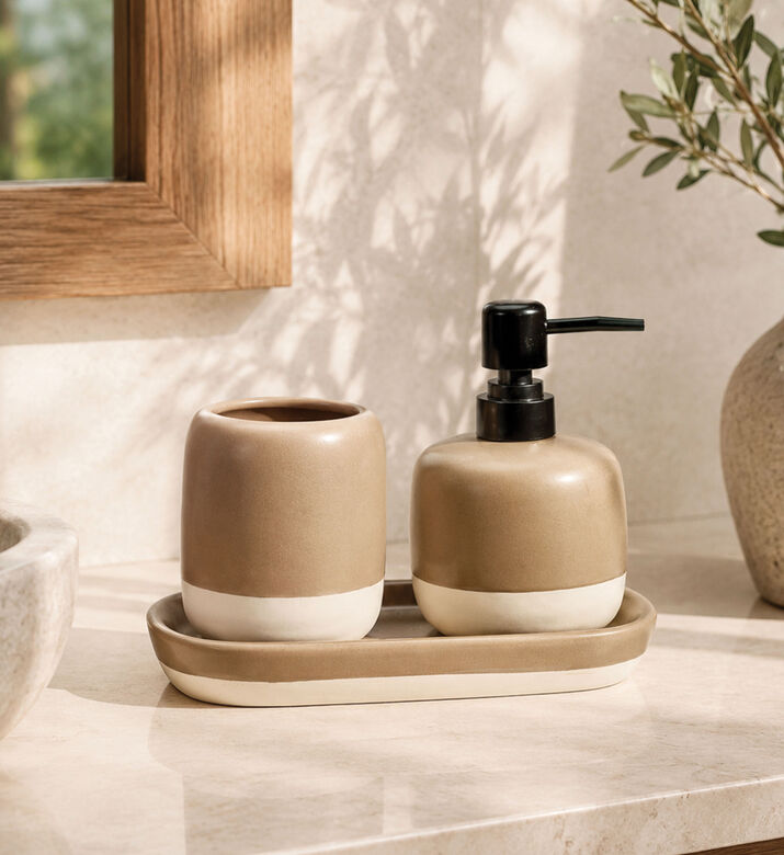 Home Deco and More Dolomite 3-piece Bathroom Set, Brown, Packshot View