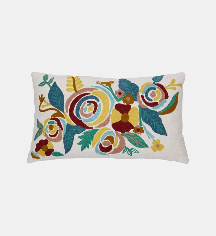 Amelia Floral Embroidered Linen Cushion 35x60 Cm