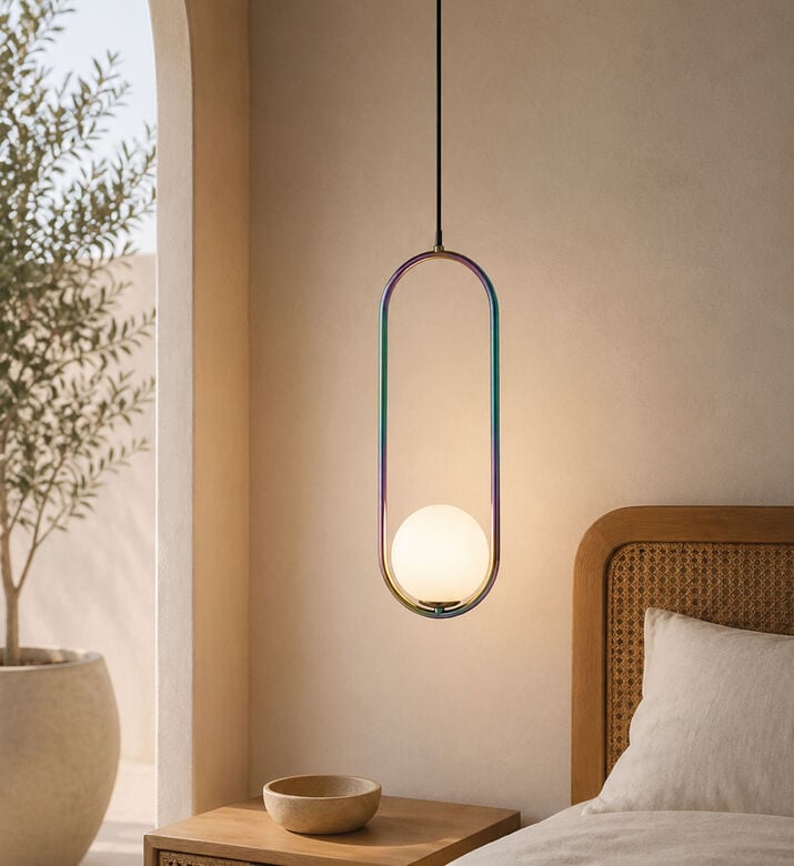 Home Deco and More On Ovale Iron Globe Pendant Lamp, Packshot View