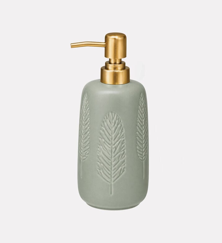 Home Deco and More Stoneware Leaf Motif Soap Dispenser, Green, Packshot View