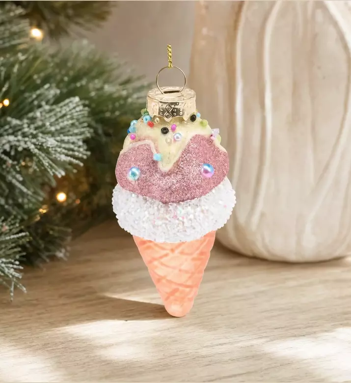 Home Deco and More Glittery Ice Cream Ornament, Model View