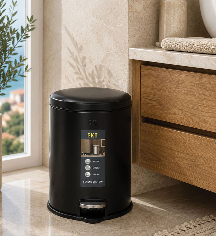 Eko Serene Stainless Steel Pedal Bin - 5 L, Black, 5-l, Packshot View
