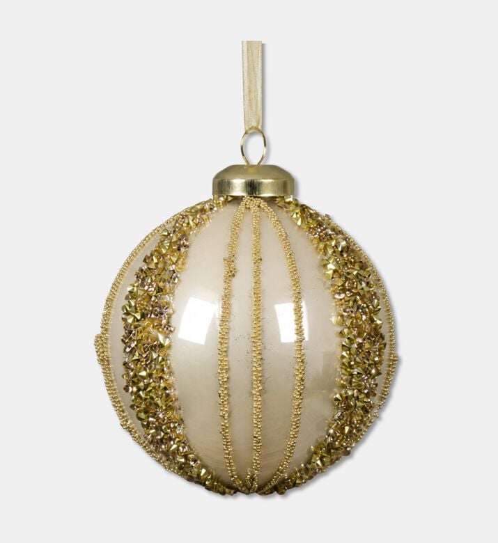 Kaemingk Bauble Glass Stripe Long, Gold, Packshot View