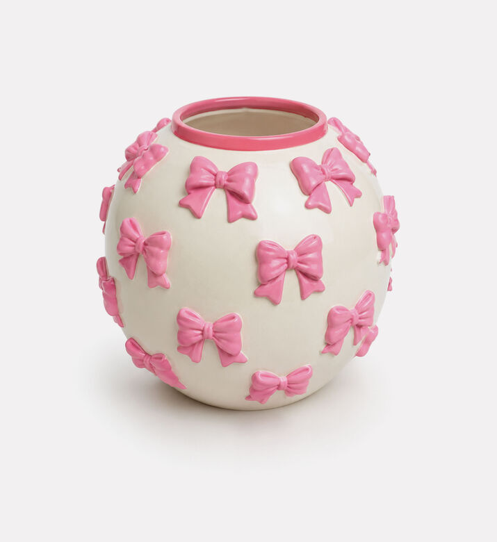 Kersten Bow-detail Round Polyresin Vase, Pink, Packshot View