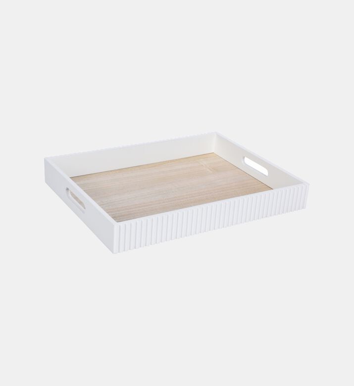 Home Deco and More Mdf Ribbed Sides Serving Tray, White, L, Packshot View