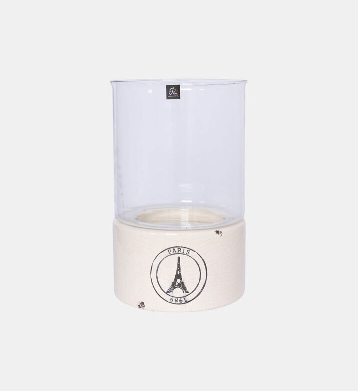 Wooden Base Glass Candle Holder 34 Cm