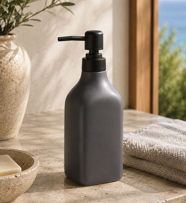 Home Deco and More Matte Stoneware Soap Dispenser, Black, Packshot View