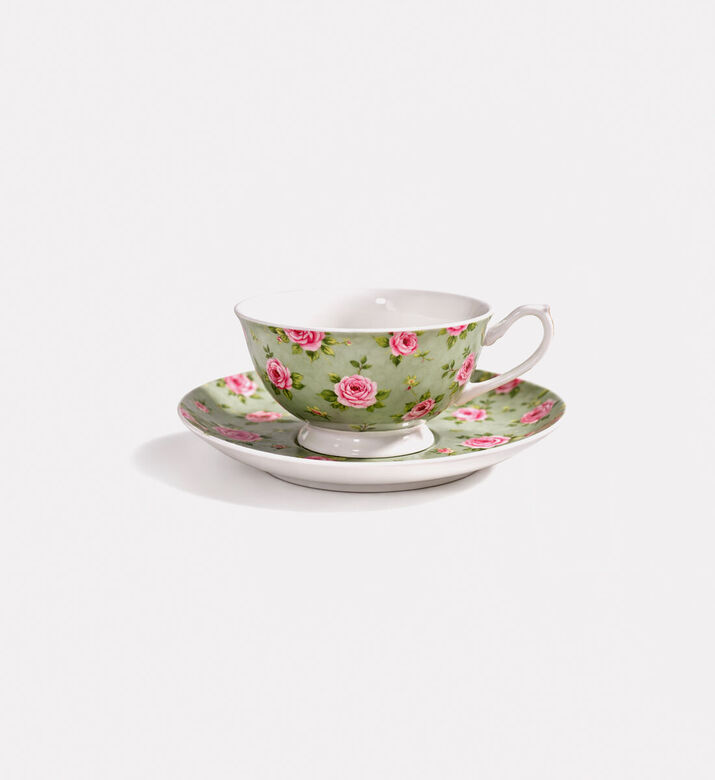 Home Deco and More Rose-print 6-piece Tea Cup Saucer Set, Packshot View