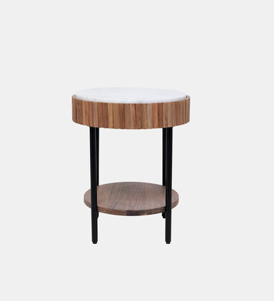 Acacia Wood Ribbed Side Table