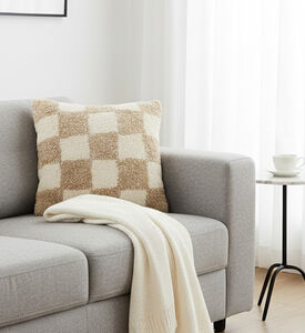 Home and Styling Checked Cotton Filled And Vaccumed Cushion, Packshot View