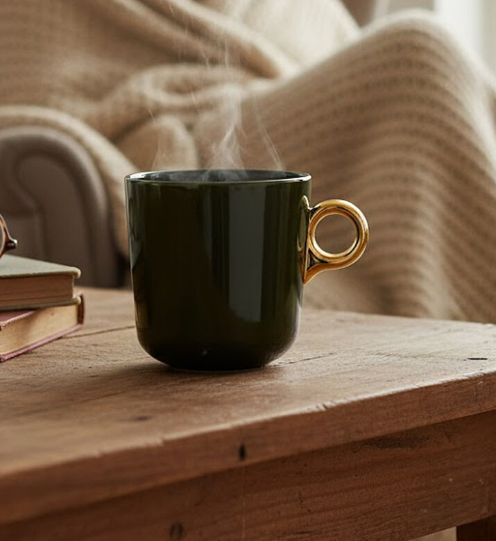 Essenza Gold-toned Handle Porcelain Mug, Dark-green, 330-ml, Packshot View Essenza Gold-toned Handle Porcelain Mug, Dark-green, 330-ml, Packshot View