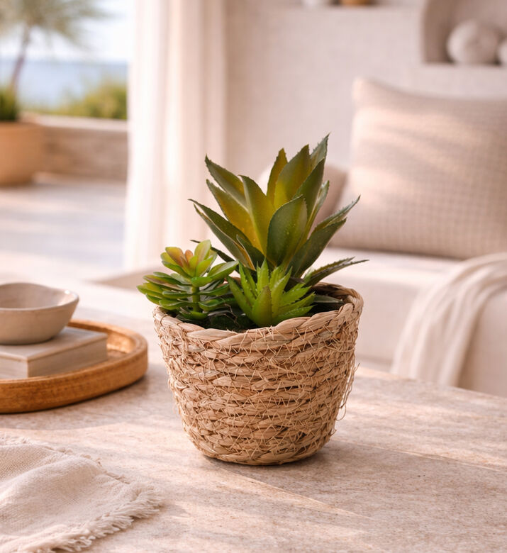Home Deco and More Seagrass Basket Artificial Succulent, Packshot View