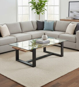 Home Deco and More Cuba Glass Top Wooden Coffee Table, Packshot View