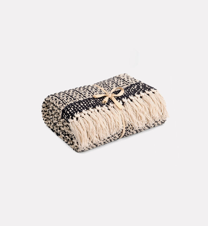 Home and Styling Melange Fringed Throw, Black, Packshot View