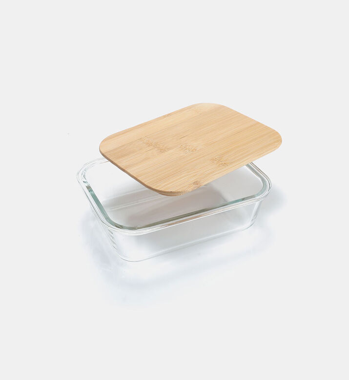 Glass Rectangle Bamboo Lid Container