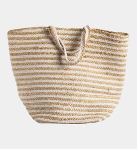 Deko and Co Stripped Jute Basket Bag, White, 30x30x40-cm, Packshot View