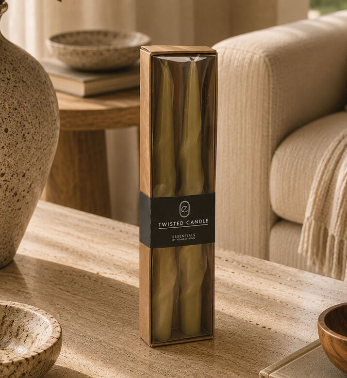 Home and Styling Antarcite Twisted Candle 2-piece Set, Green, Packshot View