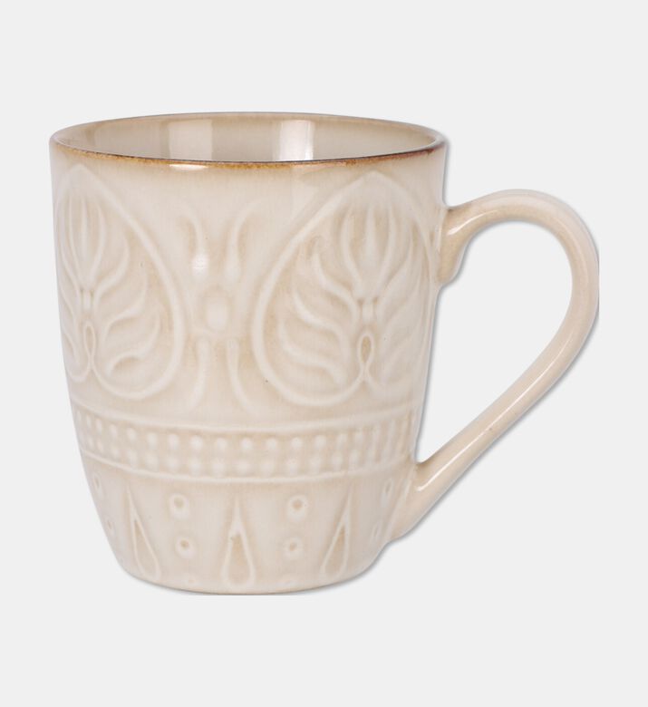 Home Deco and More Forest Green Embossed Leaf Mug, White, Packshot View
