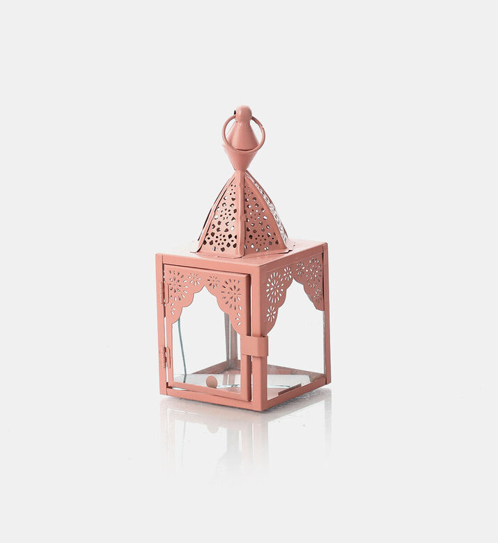 Home Deco and More Iron Glass Panels Lantern, Pink, Packshot View