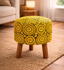 Home Deco and More Ethnic Embroidered Cotton Stool, Packshot View