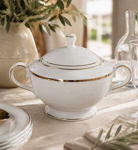 Home Deco and More Gold-rimmed Porcelain Soup Tureen, Packshot View