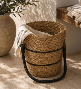 Home and Styling Straw Round Storage Basket, Brown, S, Packshot View