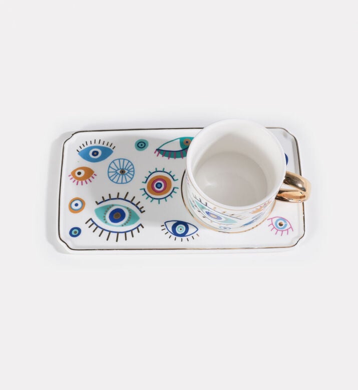 Home Deco and More Porcelain Eye Motif Cup & Tray Set, Packshot View