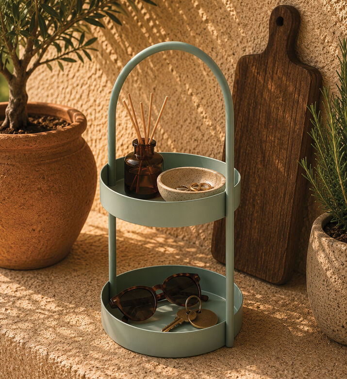 Home Deco and More Iron Double Tier Bathroom Rack, Blue, Packshot View